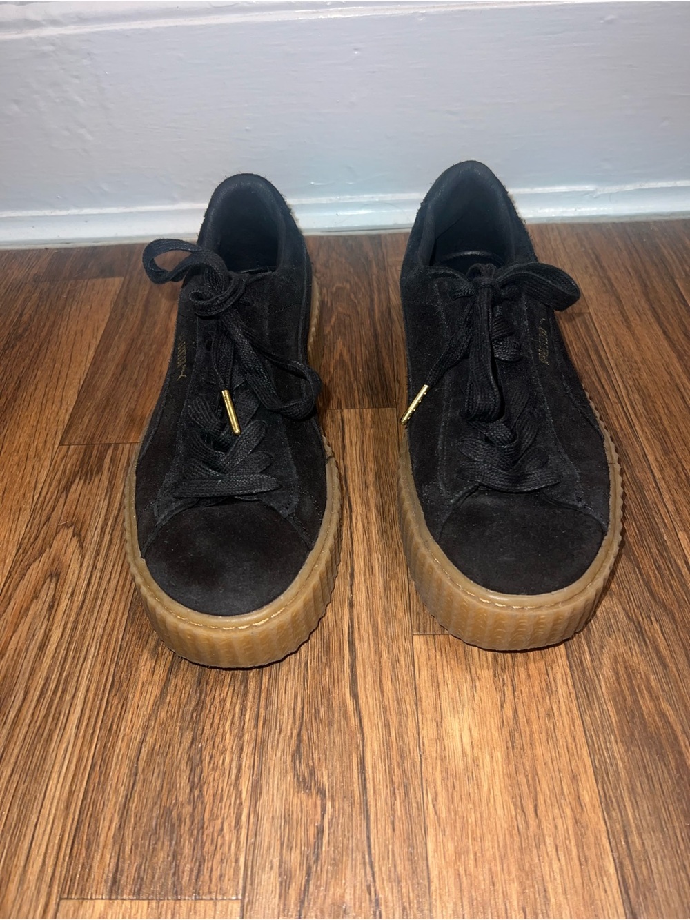 Fenty Puma Black Suede Sneakers With Gum Platform Sole View 2